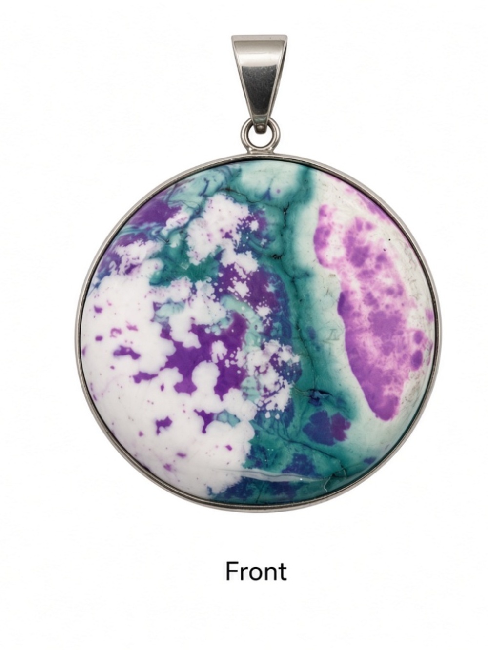 36mm dyed howlite pendant – purple teal, rhodium brass, no chain